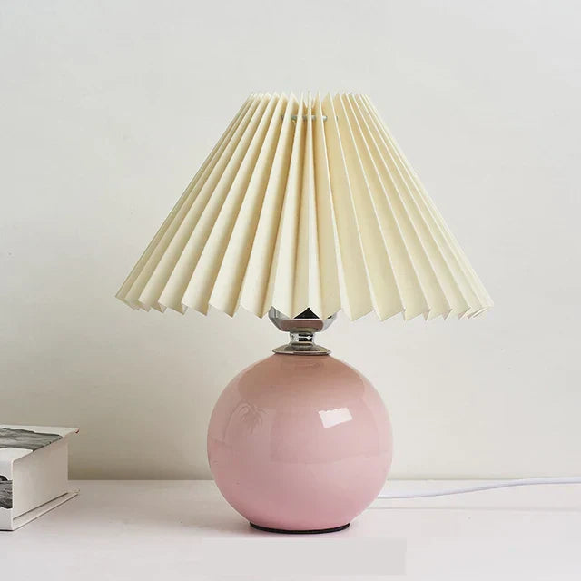 HeritageGlow Vintage Table Lamp | Retro Nightstand Lamp with Pleated Shade