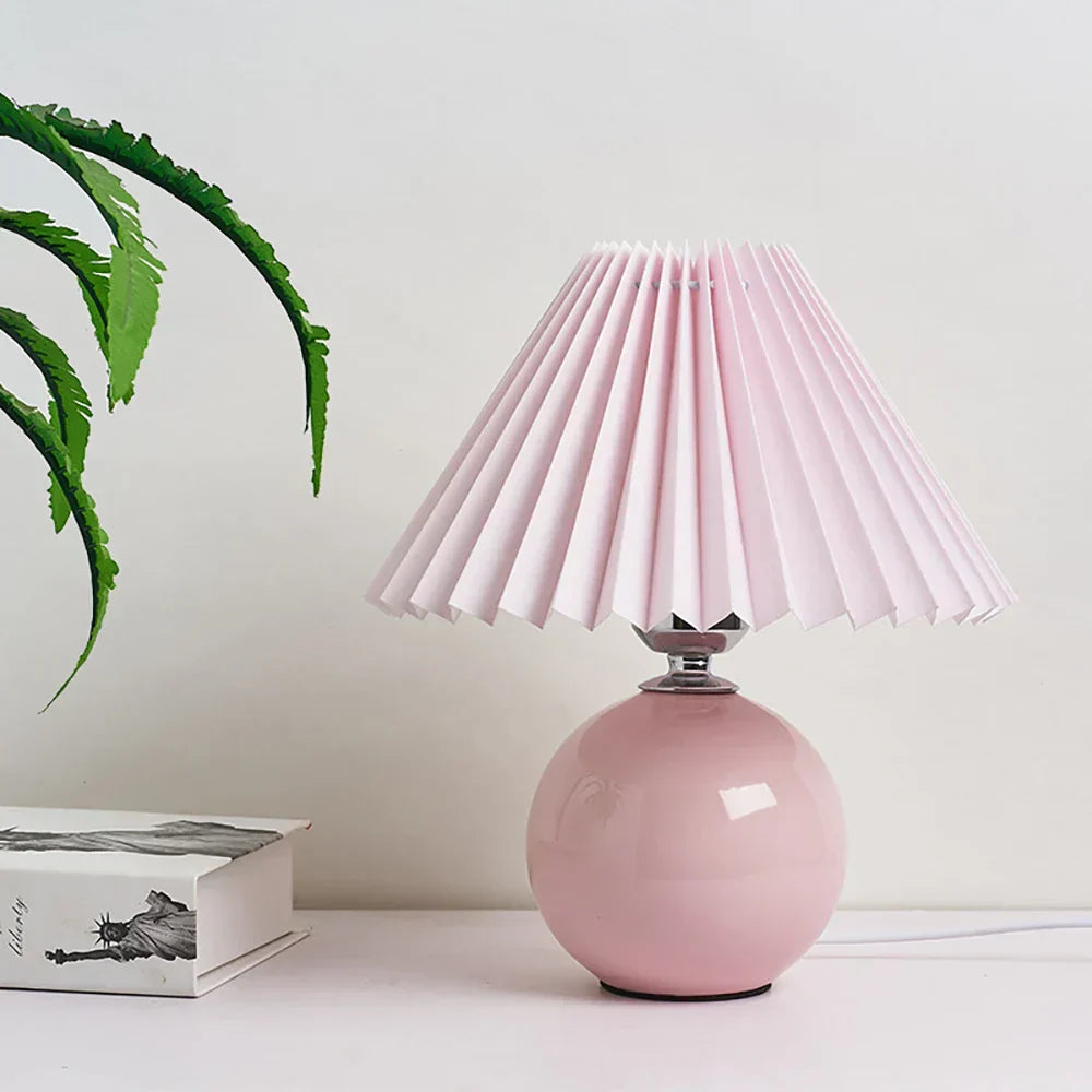 HeritageGlow Vintage Table Lamp | Retro Nightstand Lamp with Pleated Shade