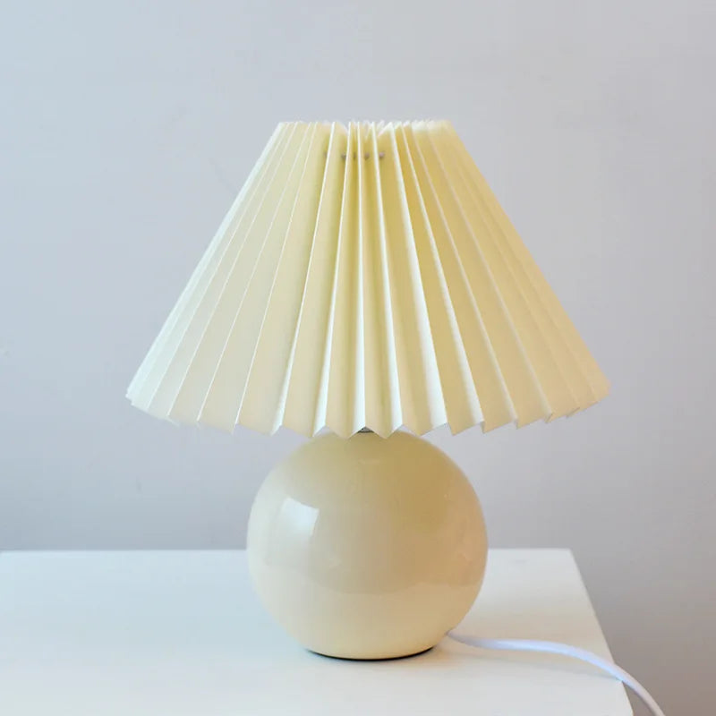 HeritageGlow Vintage Table Lamp | Retro Nightstand Lamp with Pleated Shade