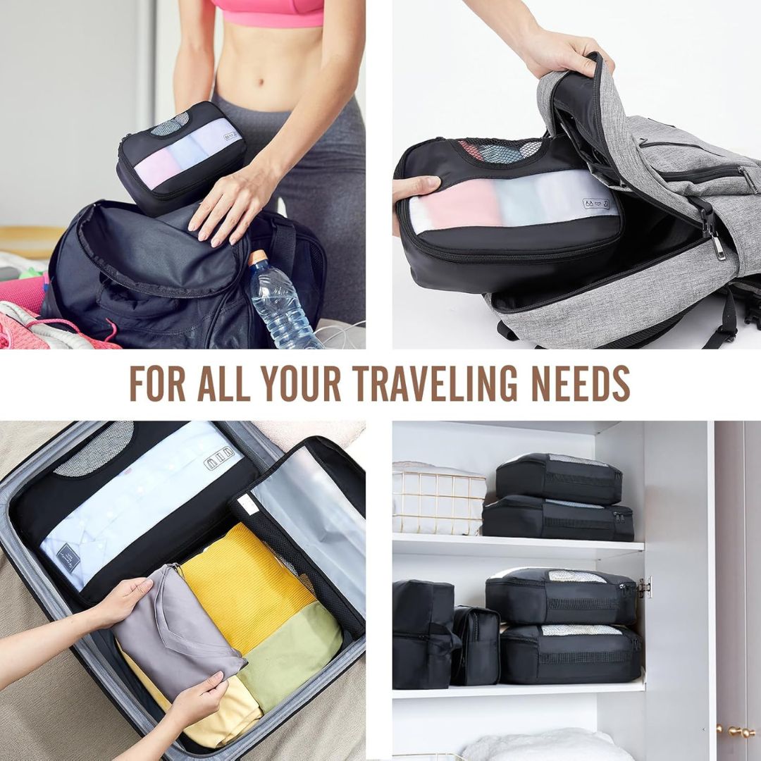8 Piece Travel Packing Cubes Durable Space-Saving Organizers
