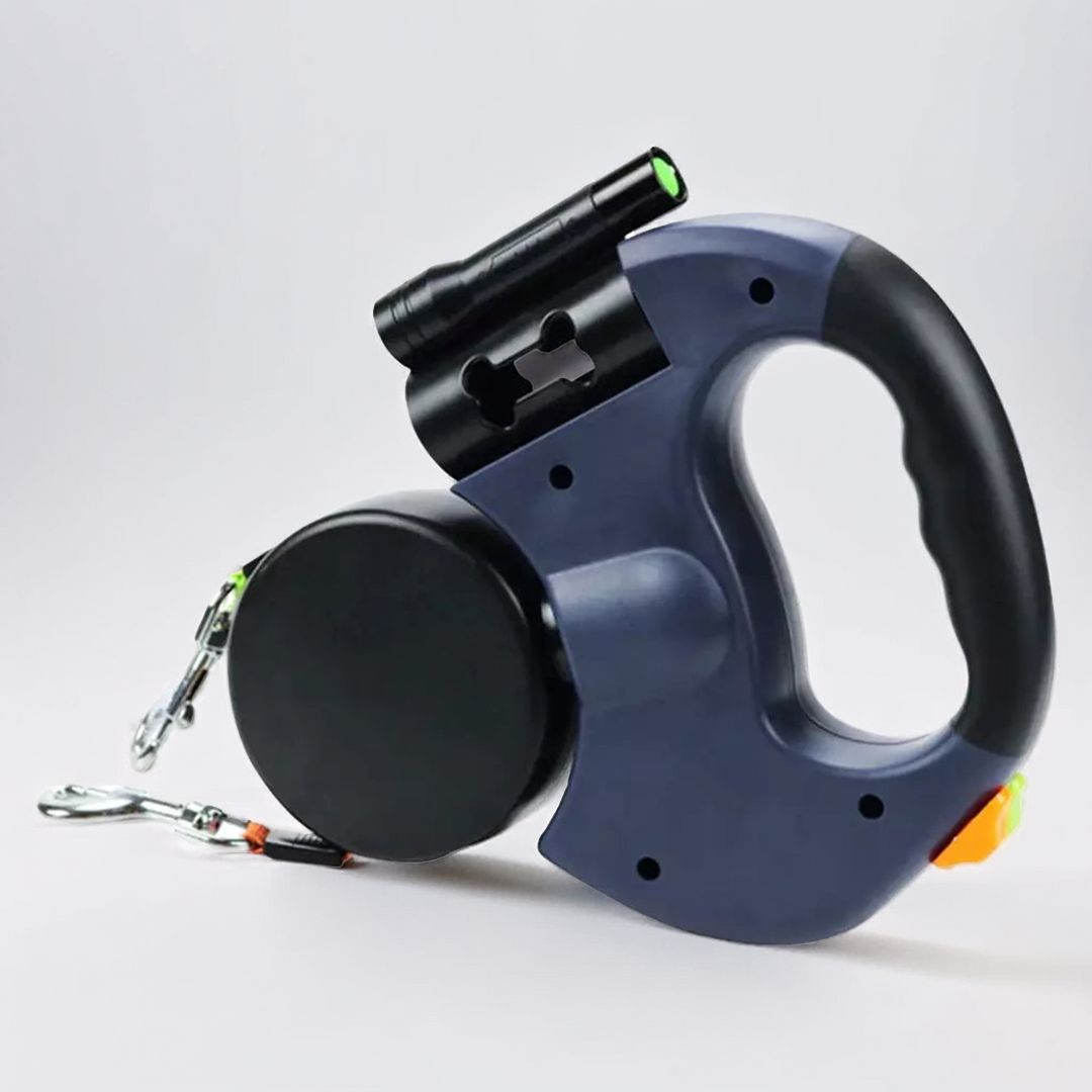Dual Retractable Dog Leash with Light and Bag Holder