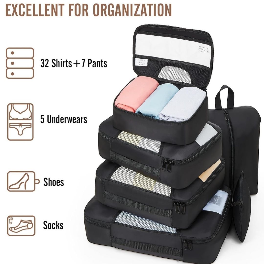8 Piece Travel Packing Cubes Durable Space-Saving Organizers