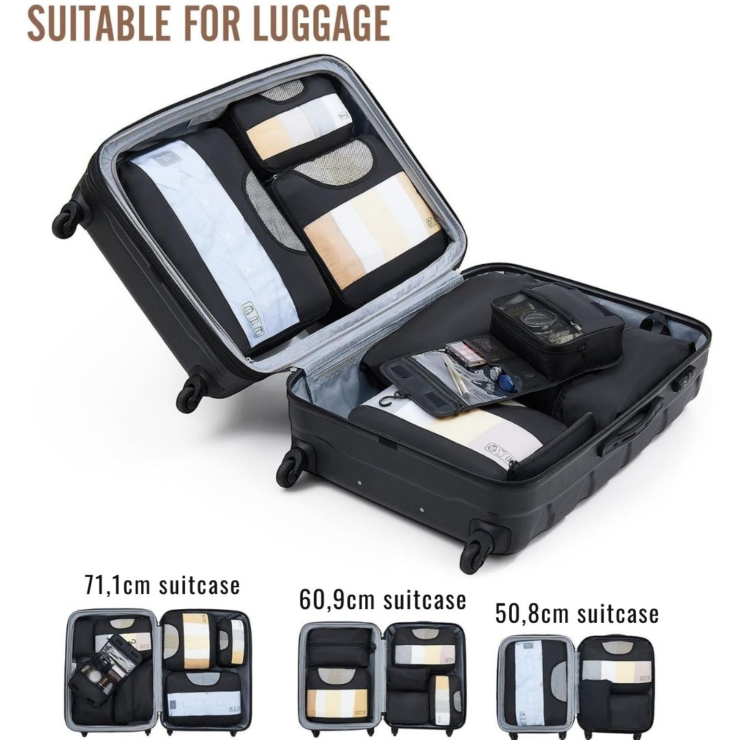 8 Piece Travel Packing Cubes Durable Space-Saving Organizers