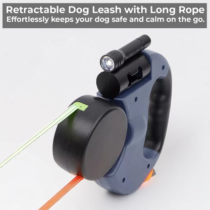 Dual Retractable Dog Leash with Light and Bag Holder