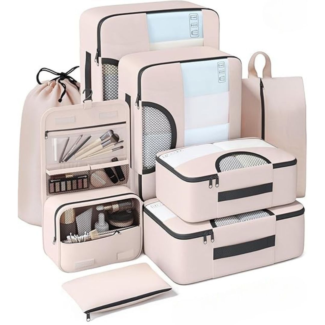 8 Piece Travel Packing Cubes Durable Space-Saving Organizers