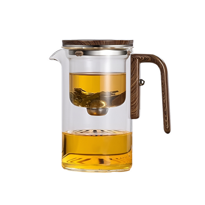 Glass Teapot with Wooden Handle Heat-Resistant Elegant Design
