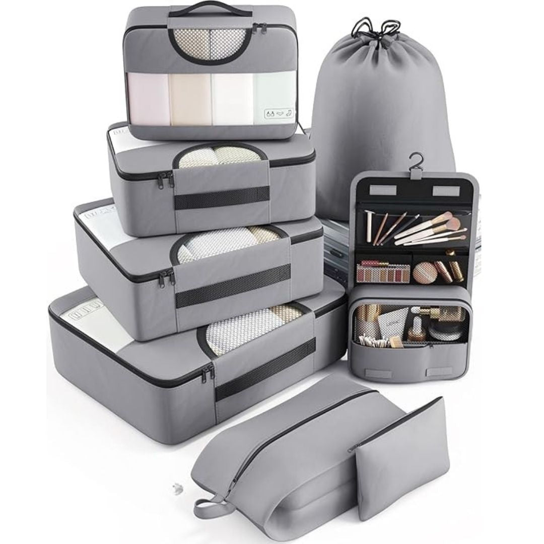 8 Piece Travel Packing Cubes Durable Space-Saving Organizers