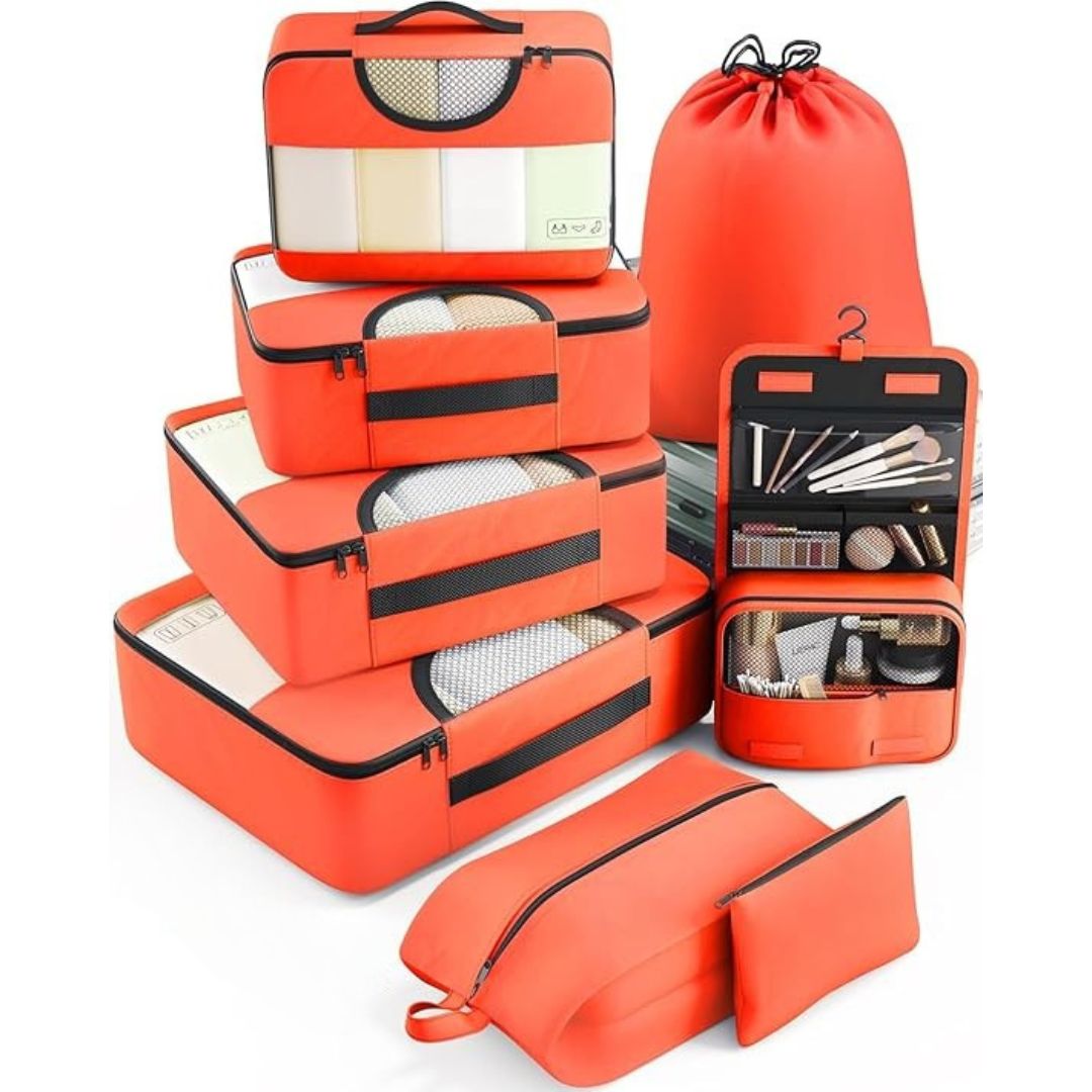 8 Piece Travel Packing Cubes Durable Space-Saving Organizers