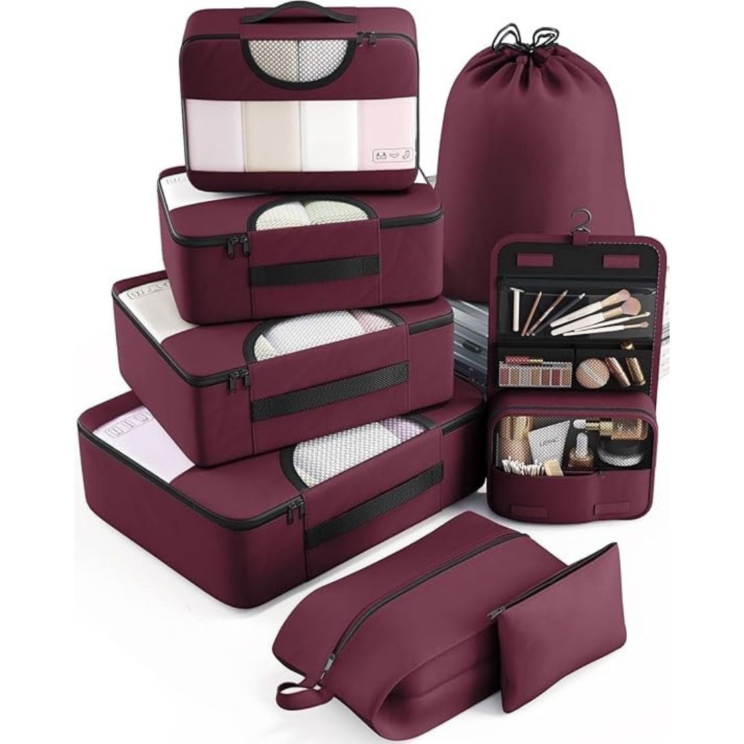8 Piece Travel Packing Cubes Durable Space-Saving Organizers