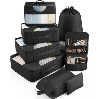 8 Piece Travel Packing Cubes Durable Space-Saving Organizers