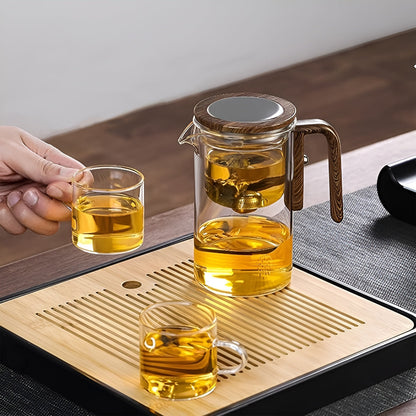 Glass Teapot with Wooden Handle Heat-Resistant Elegant Design