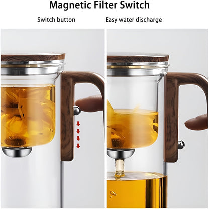 Glass Teapot with Wooden Handle Heat-Resistant Elegant Design