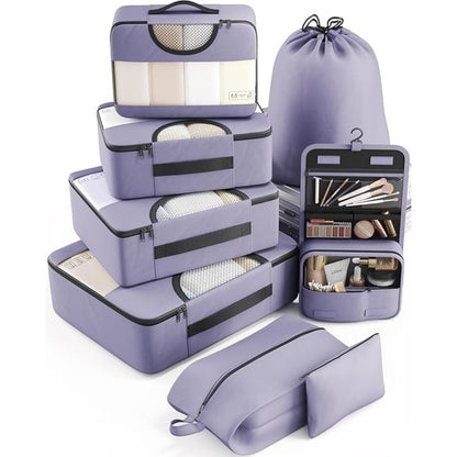 8 Piece Travel Packing Cubes Durable Space-Saving Organizers