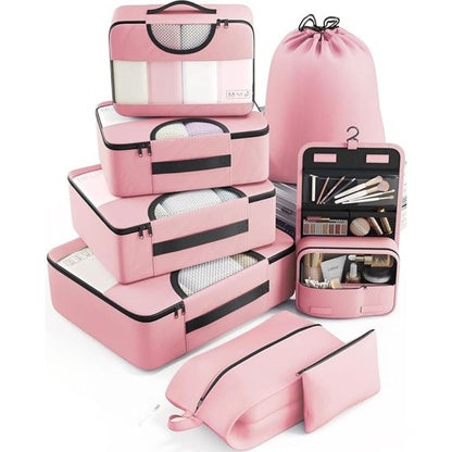 8 Piece Travel Packing Cubes Durable Space-Saving Organizers