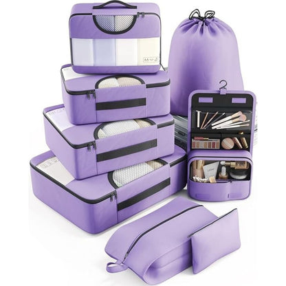 8 Piece Travel Packing Cubes Durable Space-Saving Organizers