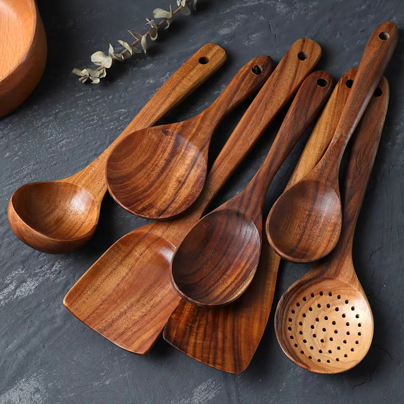 TeakCraft Wooden Utensil Set | 7-Piece Handmade Kitchen Tools