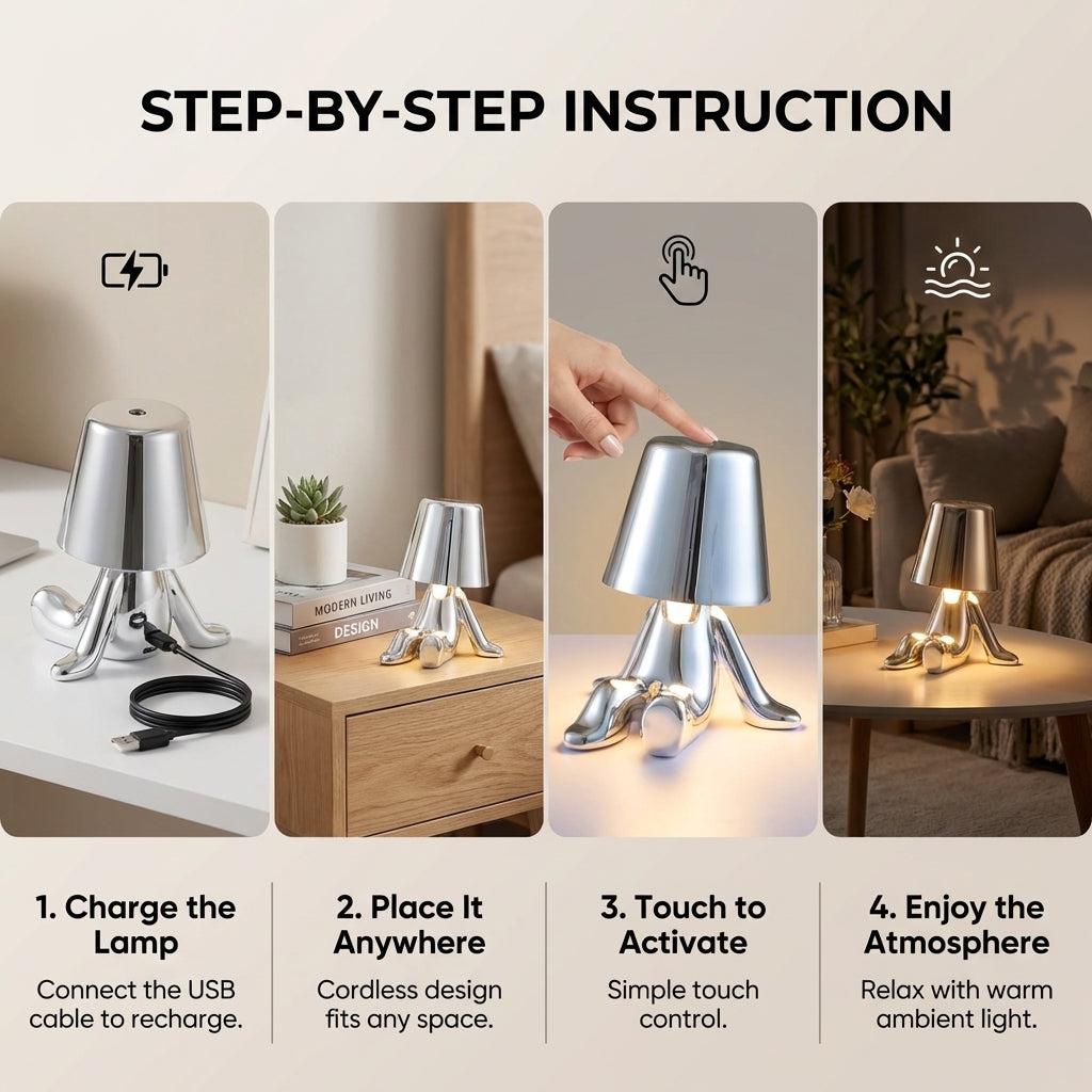 ThinkerGlow Little Man Table Lamp | Rechargeable Dimmable LED Light