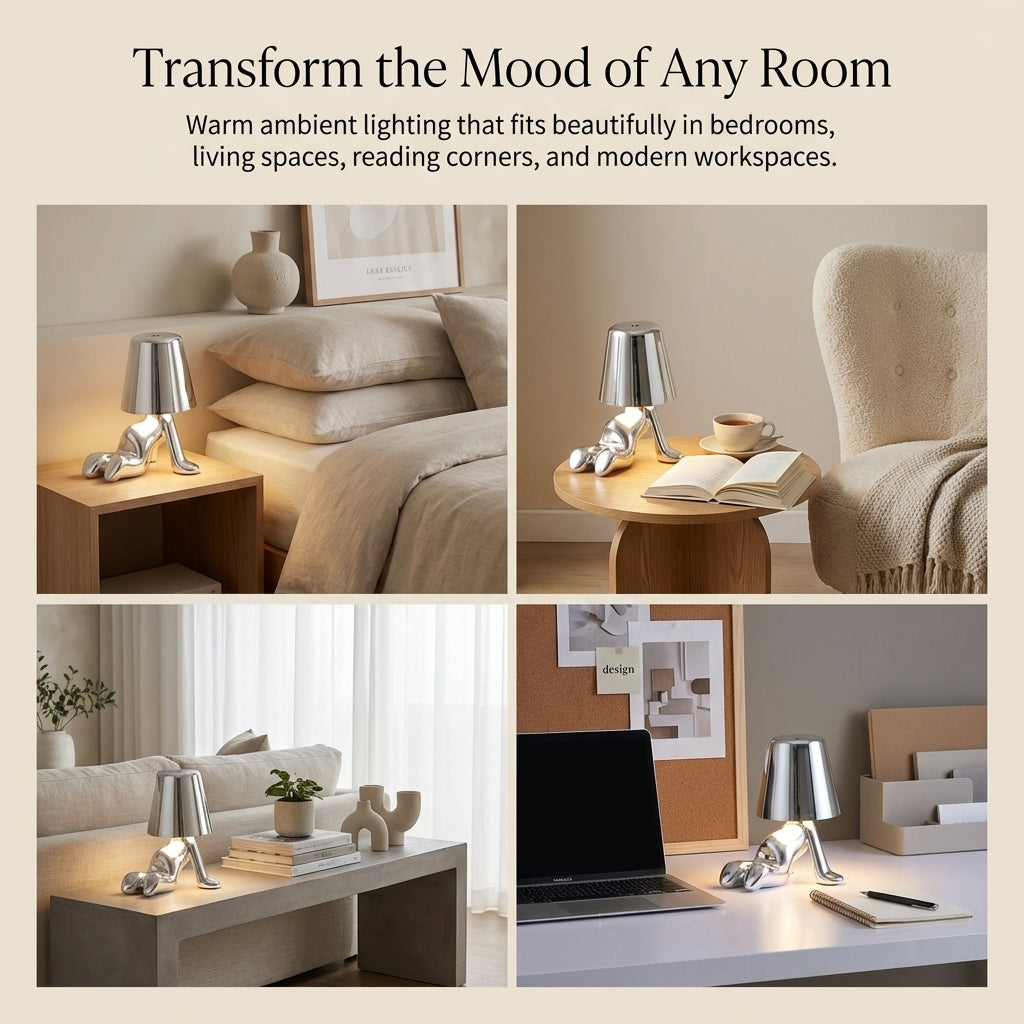 ThinkerGlow Little Man Table Lamp | Rechargeable Dimmable LED Light
