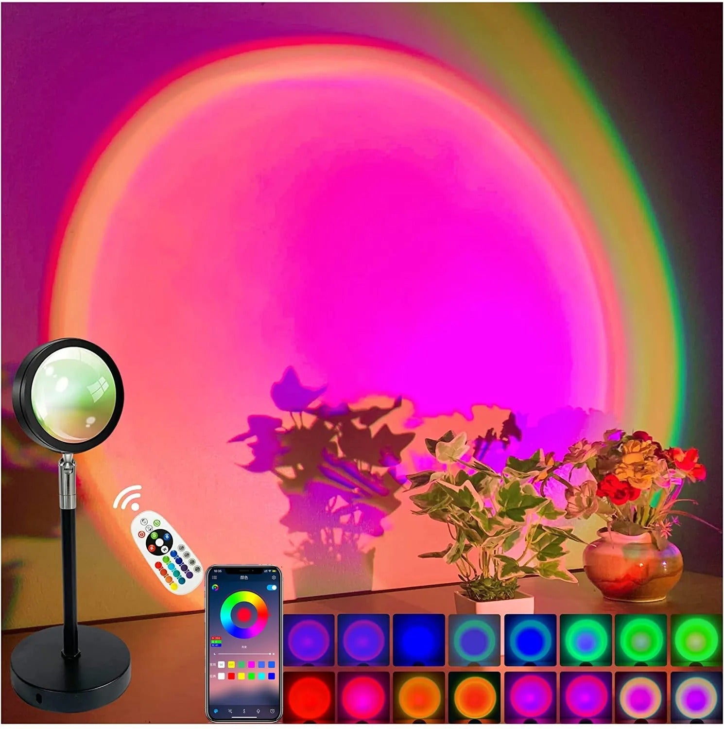 Bluetooth Sunset Projector Lamp – Rainbow Ambient Night Light