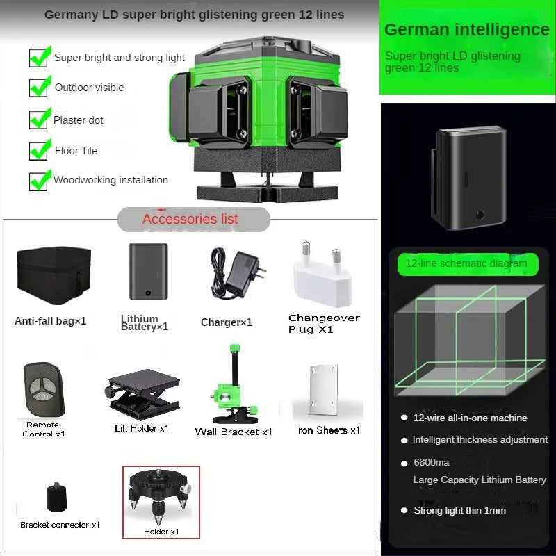 4D Green Laser Level – 12/16 Line Self-Leveling