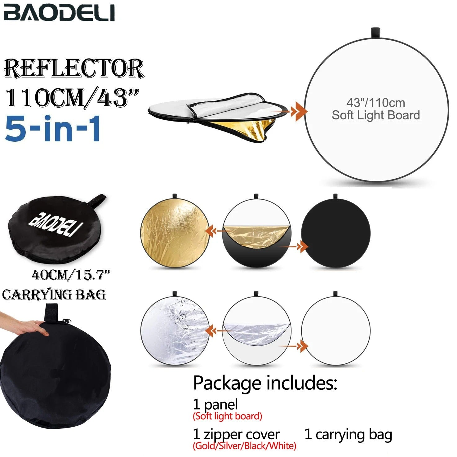 24-Inch 5-in-1 Collapsible Photography Light Reflector