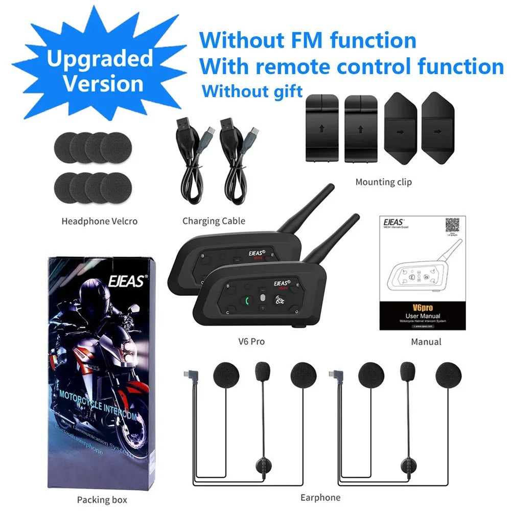 Bluetooth Motorcycle Intercom – V6 PRO+ Helmet Headset with 1200M Range & Waterproof Design
