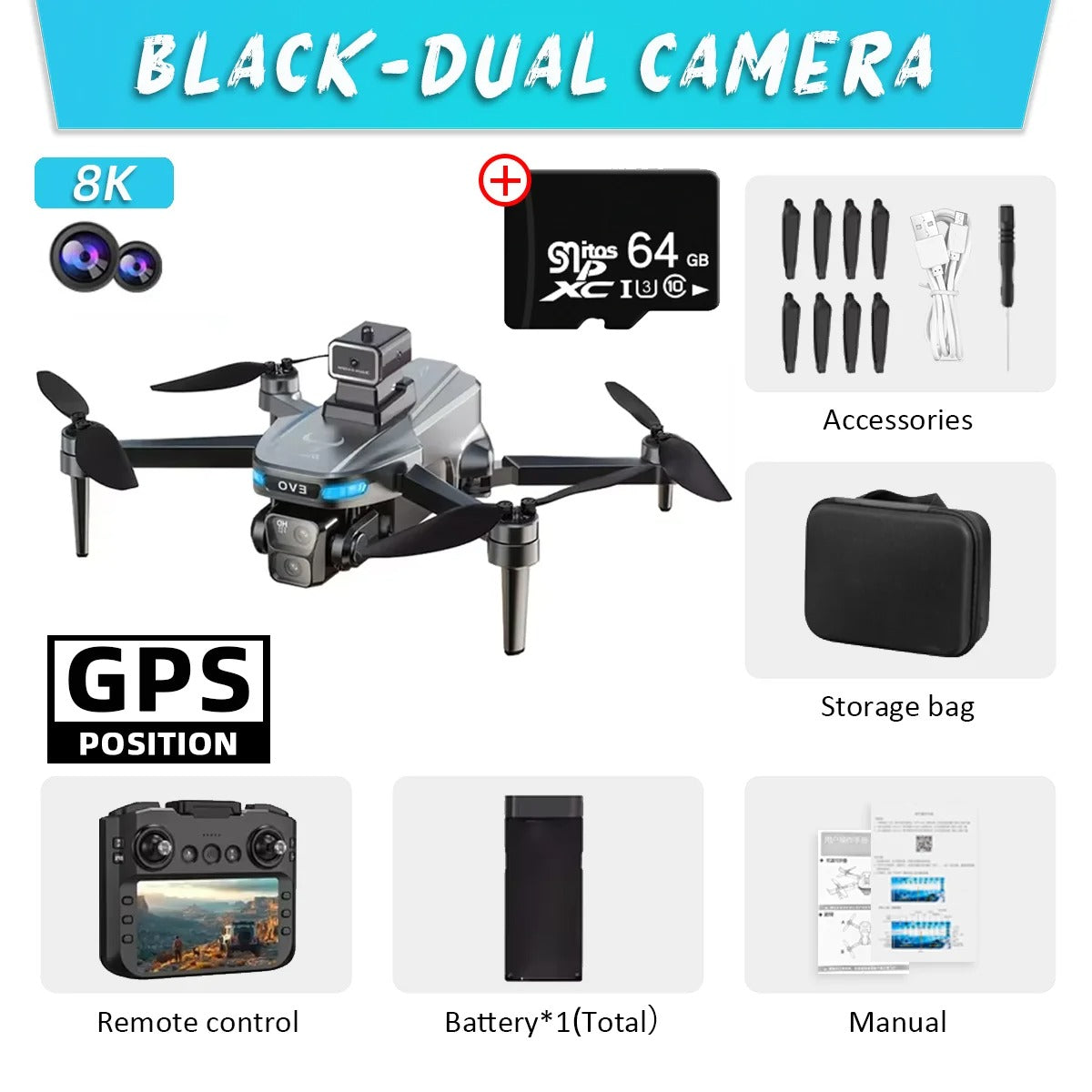 8K Dual Camera GPS Drone with Obstacle Avoidance