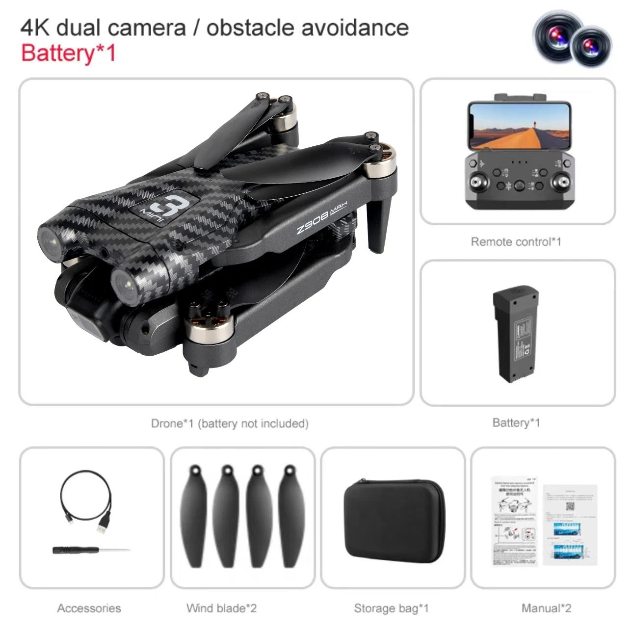 Foldable 4K ESC Camera Drone with Obstacle Avoidance