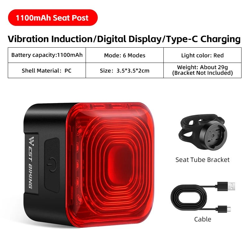 Smart Rear Bike Light – Brake Sensing LED Taillight with Auto On/Off