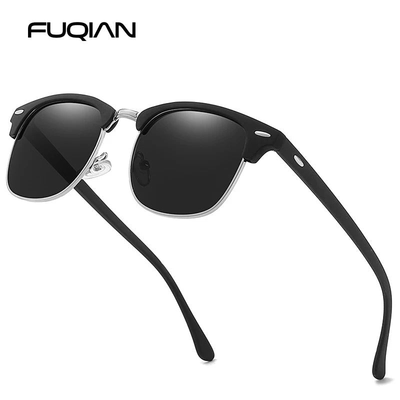 Classic Half Frame Polarized Sunglasses – Retro Anti-Glare Shades