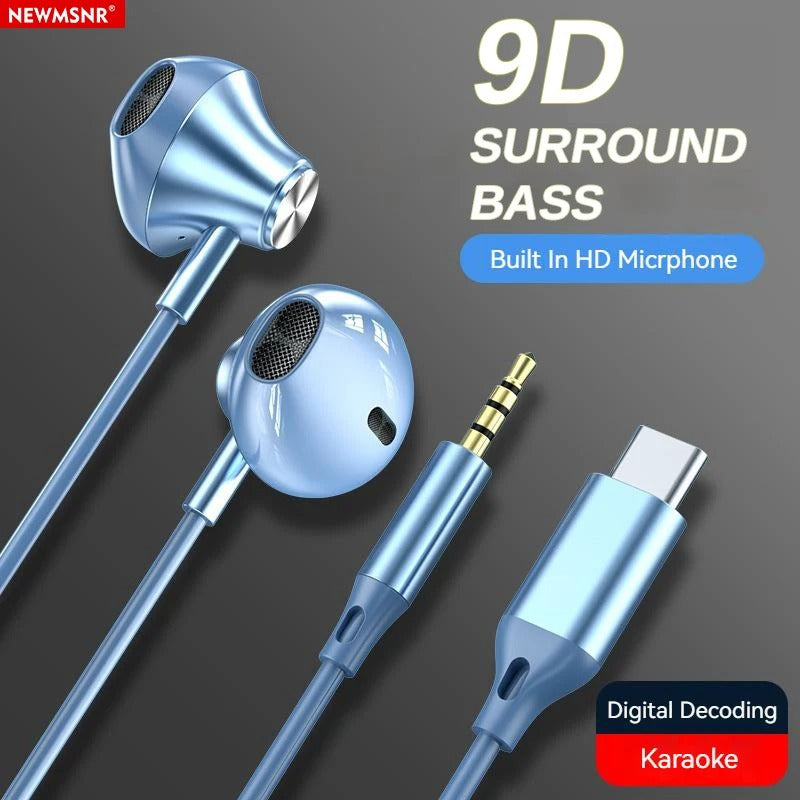 9D Stereo Gaming Headset Wired Earphones – HiFi Bass, Type-C & 3.5mm