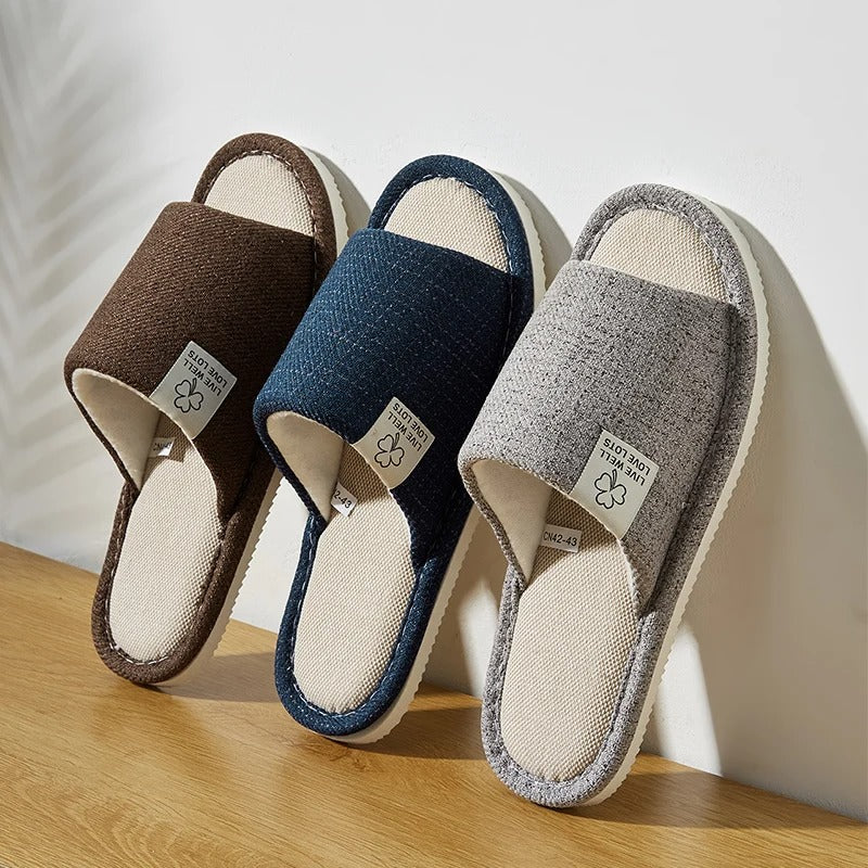 Home Linen Slippers for Men – Comfortable Summer Open Shoes