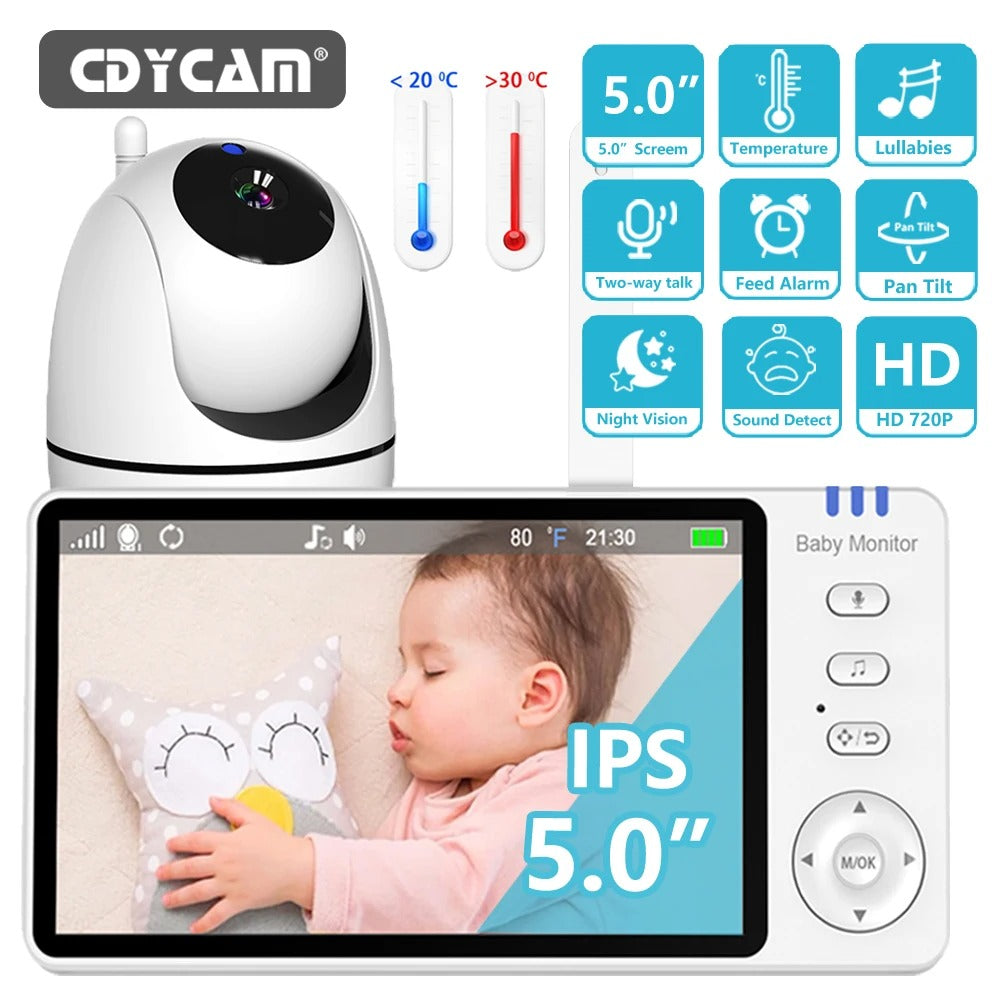 5.0-Inch Wireless Video Baby Monitor – Pan-Tilt Camera with Night Vision & Two-Way Audio