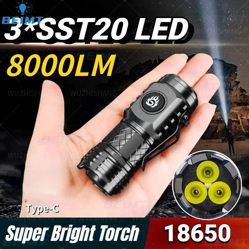 Super Bright Waterproof LED Flashlight – USB Rechargeable Cap Clip Torch