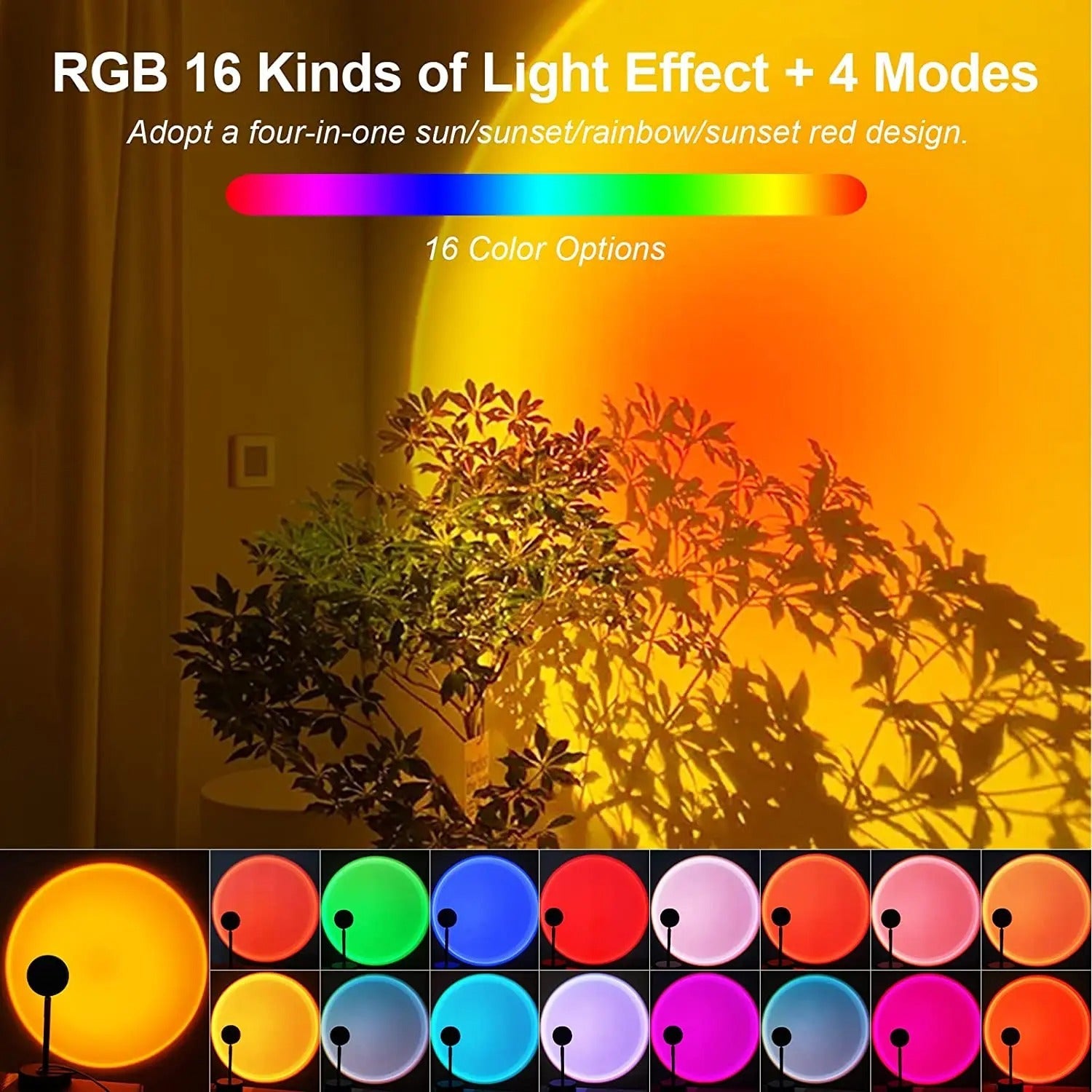 Bluetooth Sunset Projector Lamp – Rainbow Ambient Night Light