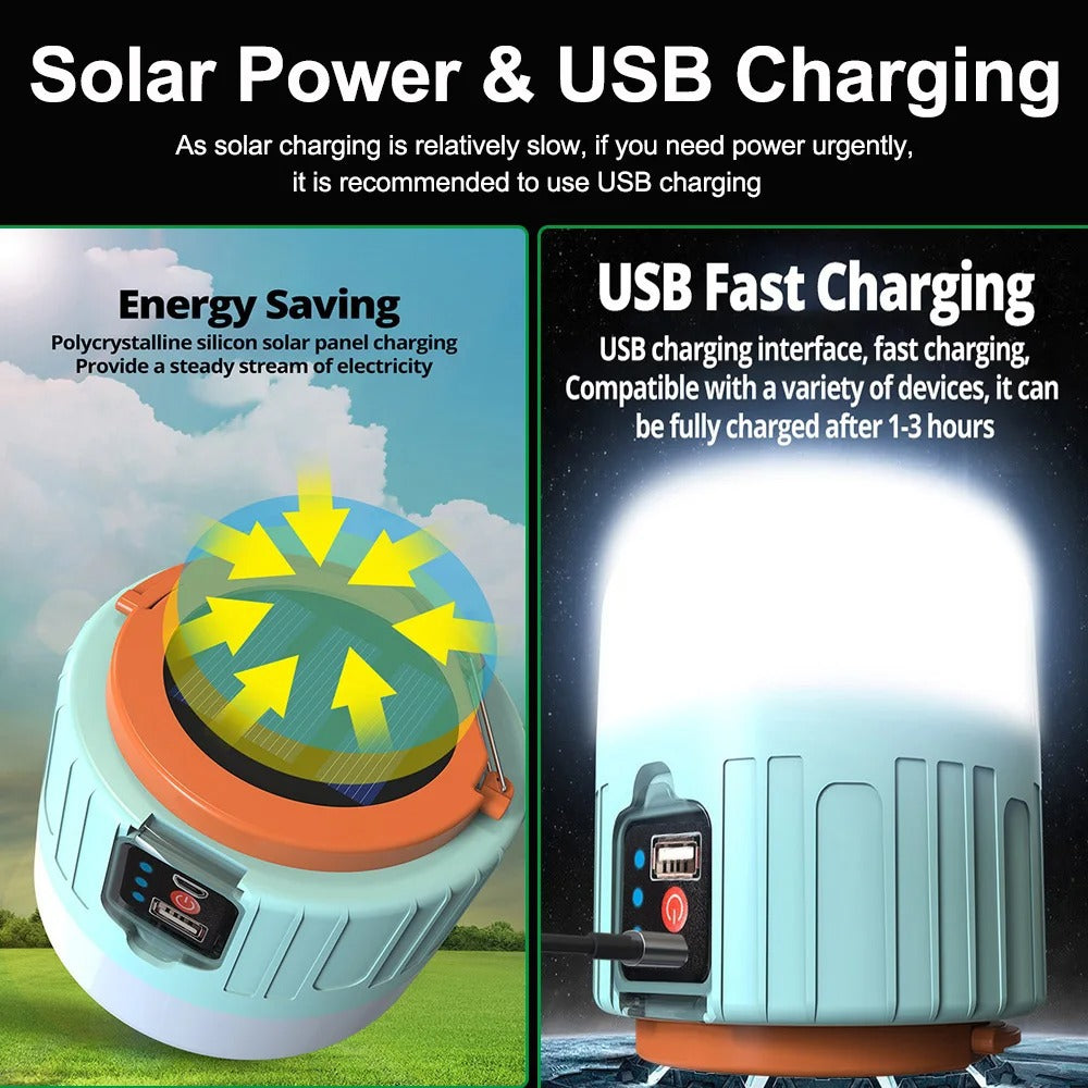 1000W Solar LED Camping Lantern – USB Waterproof Light