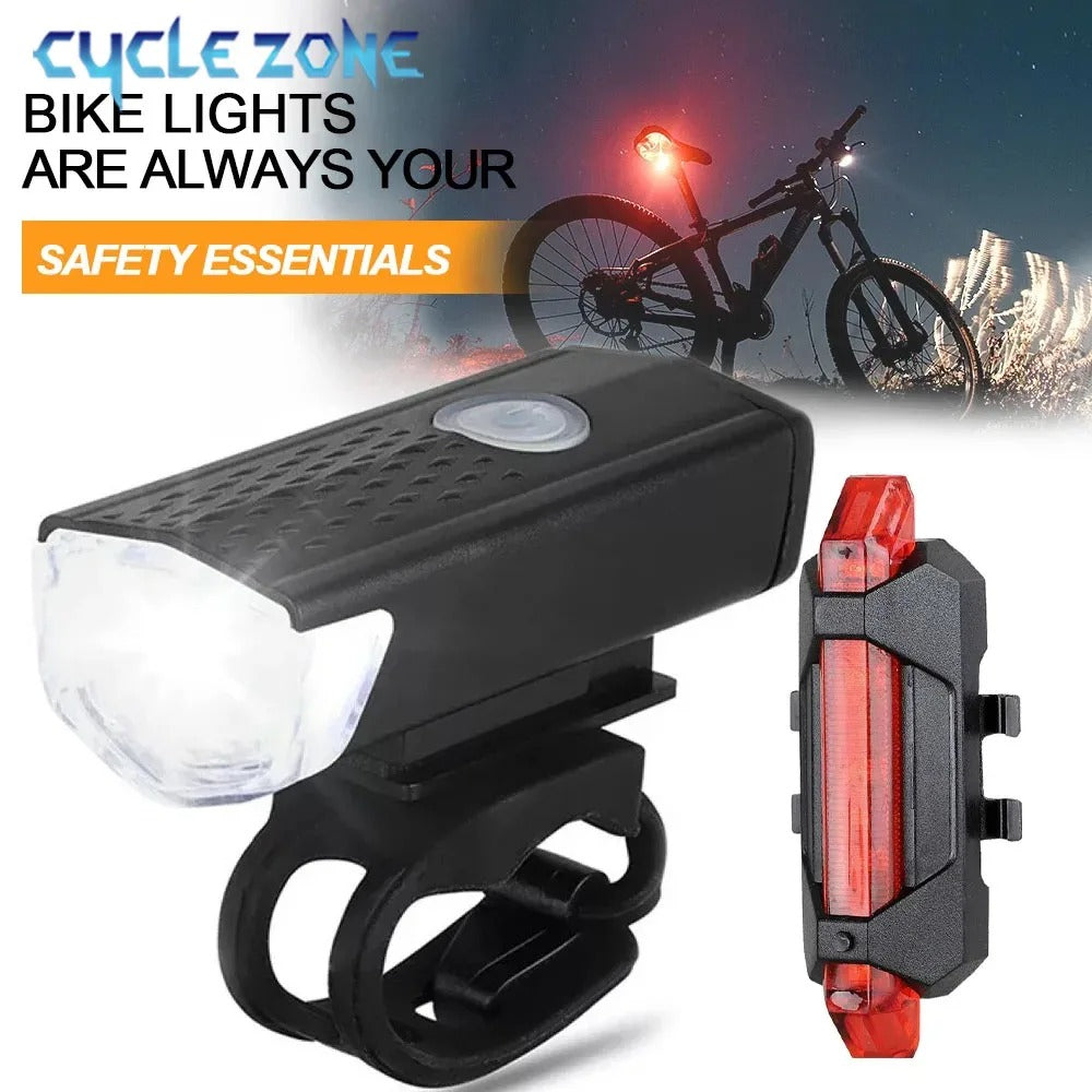 USB Rechargeable Bike Light Set – LED Headlight & Rear Taillight