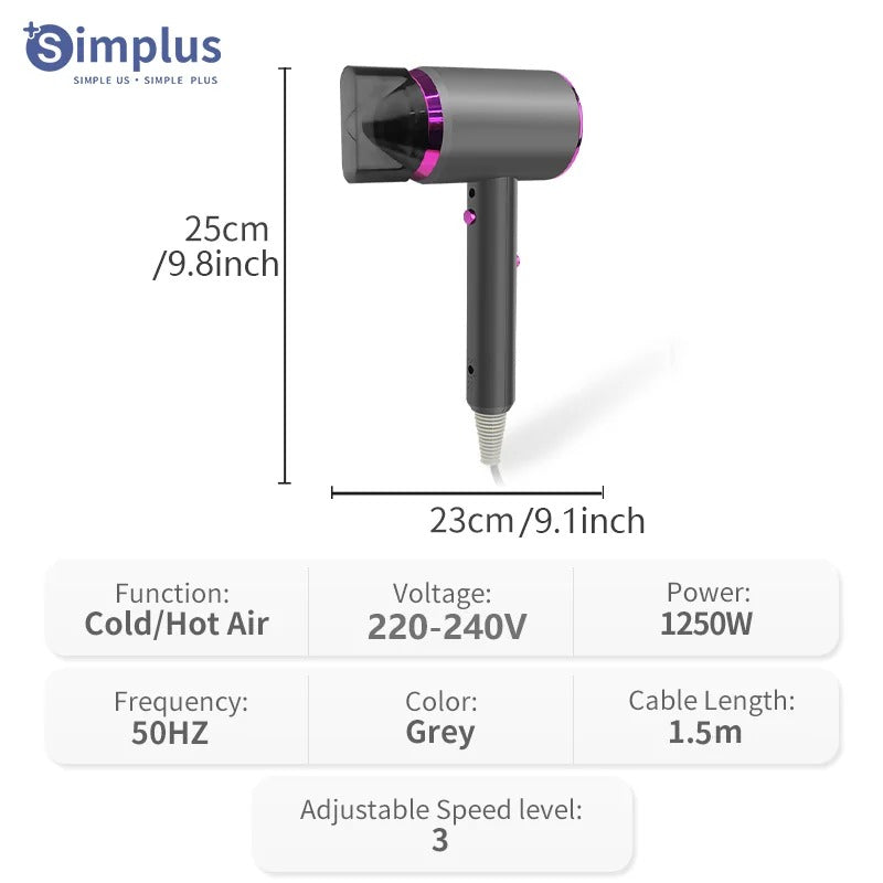 1250W Compact Negative Ion Hair Dryer with Low Noise