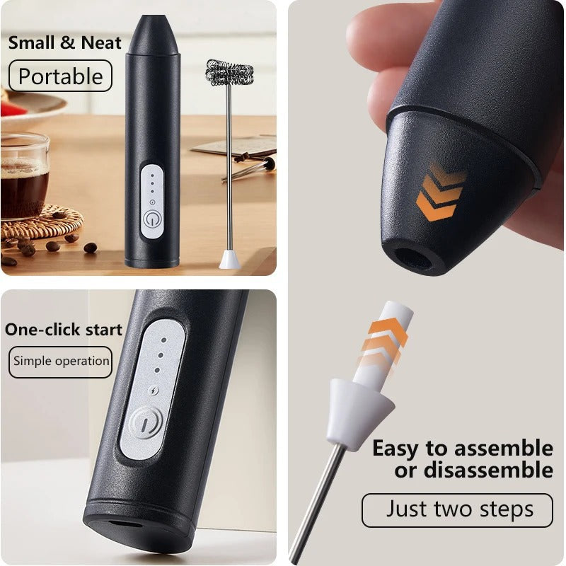 Mini USB Rechargeable Milk Frother with 3 Speeds