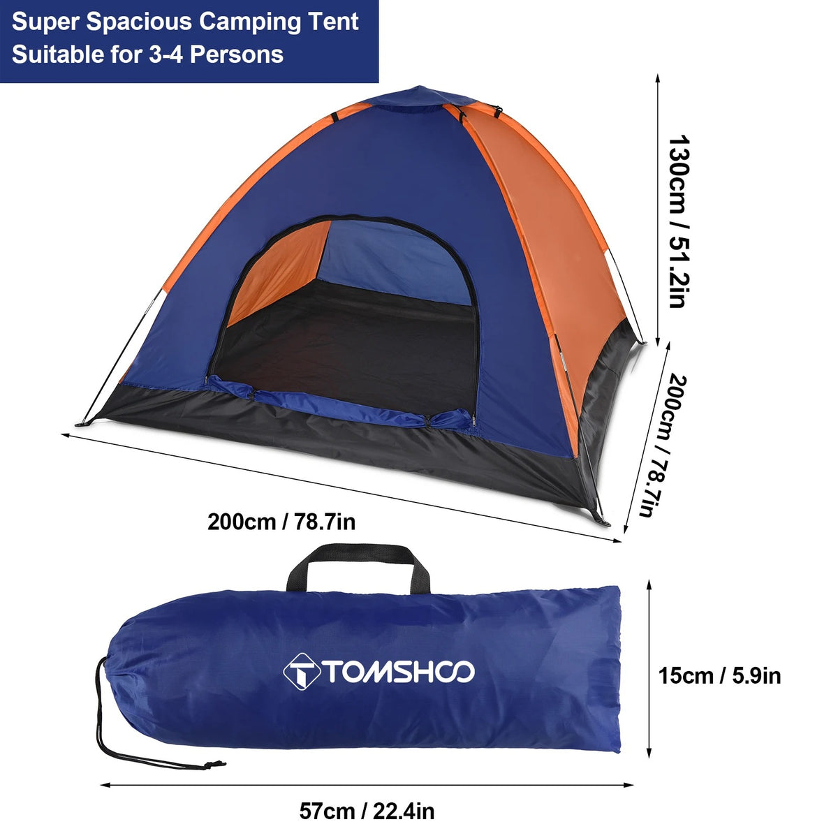 3-4 Person Family  Lightweight Camping Tent with Rain Fly