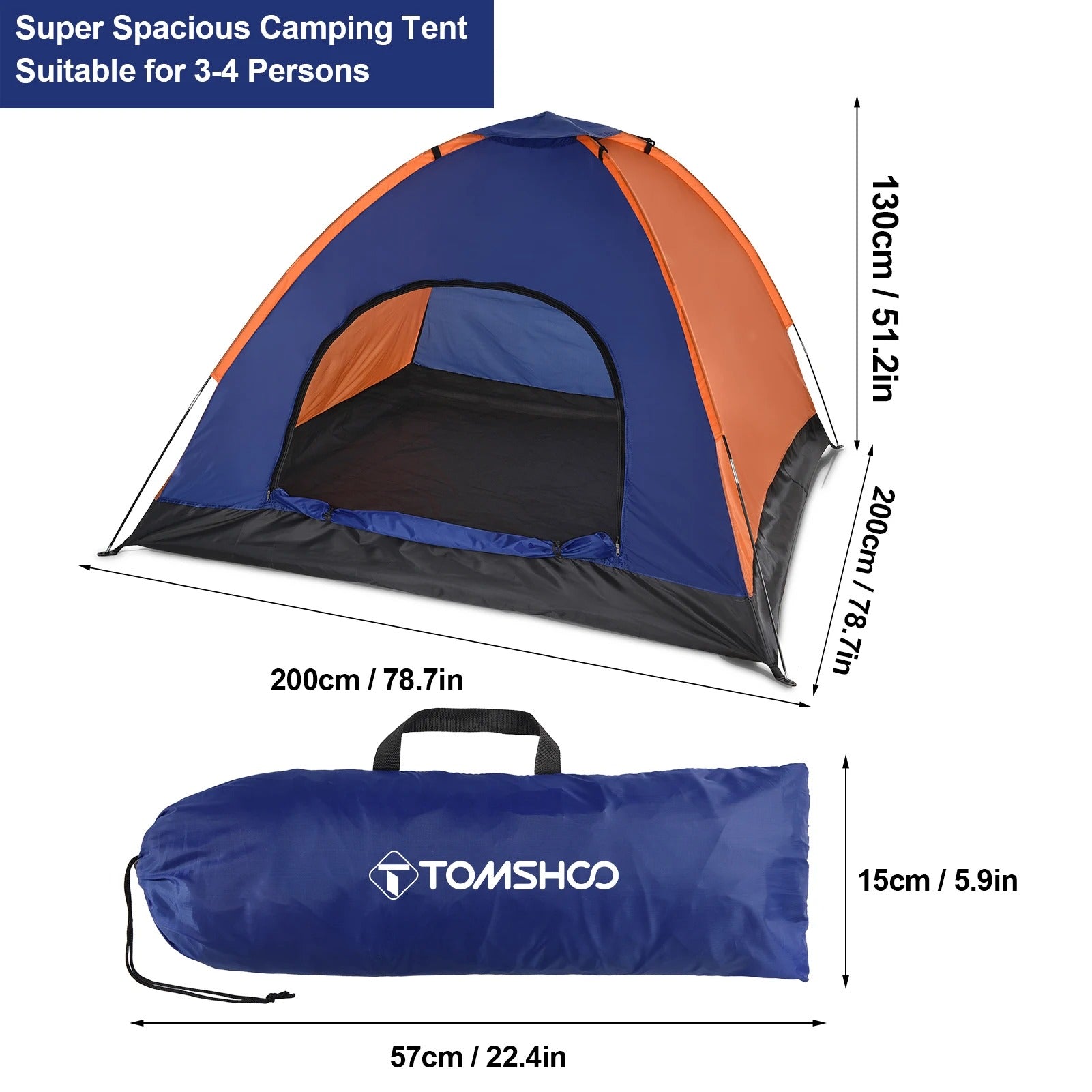 3-4 Person Family  Lightweight Camping Tent with Rain Fly