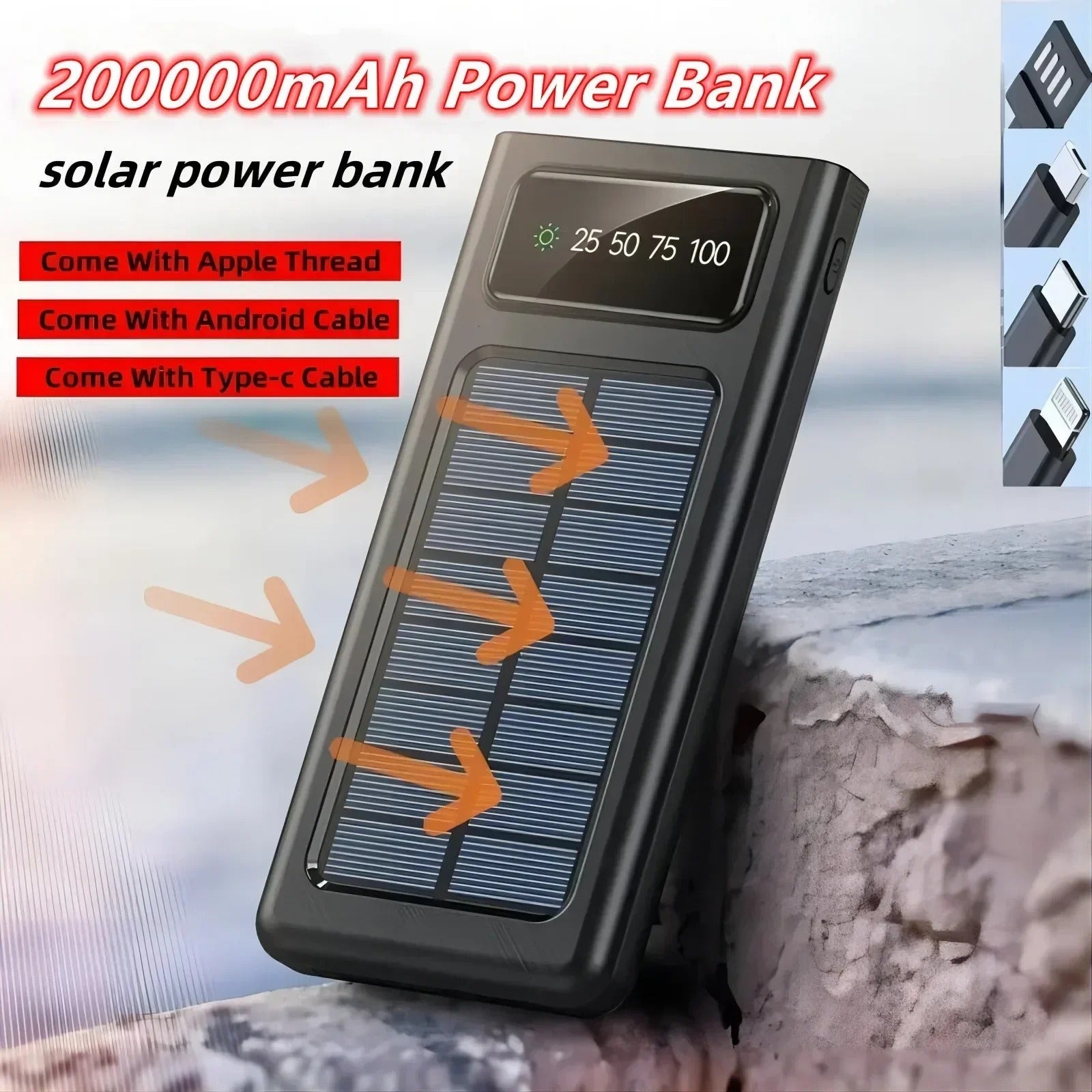 200000mAh Solar Power Bank – Fast Charging Portable Charger