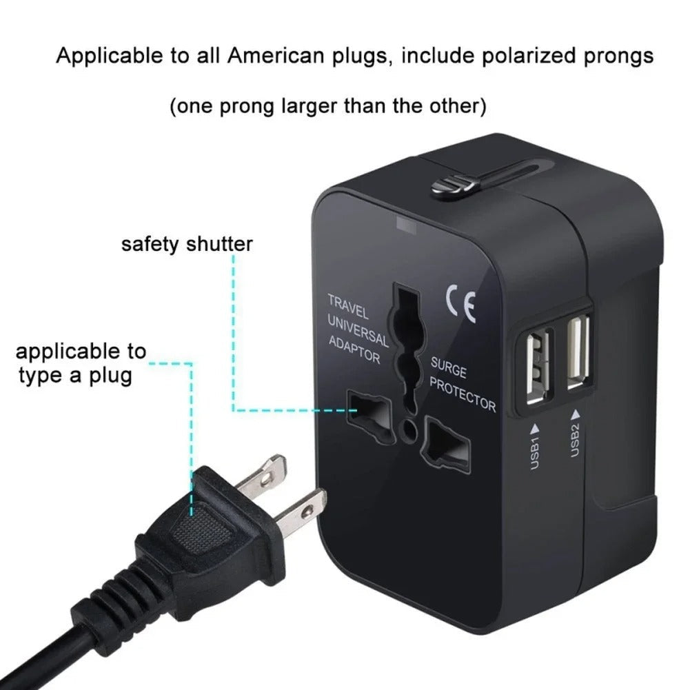 Universal Travel Adapter with USB and AC Outlets