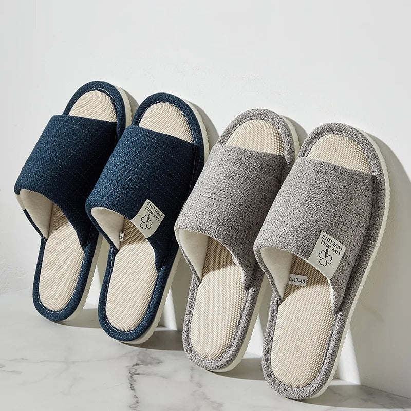 Home Linen Slippers for Men – Comfortable Summer Open Shoes