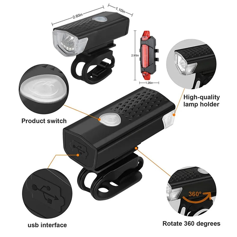 USB Rechargeable Bike Light Set – LED Headlight & Rear Taillight