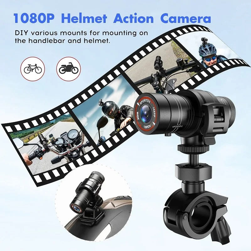 Waterproof Mini Sport DV 1080P Action Camera with Flashlight & Helmet Mount