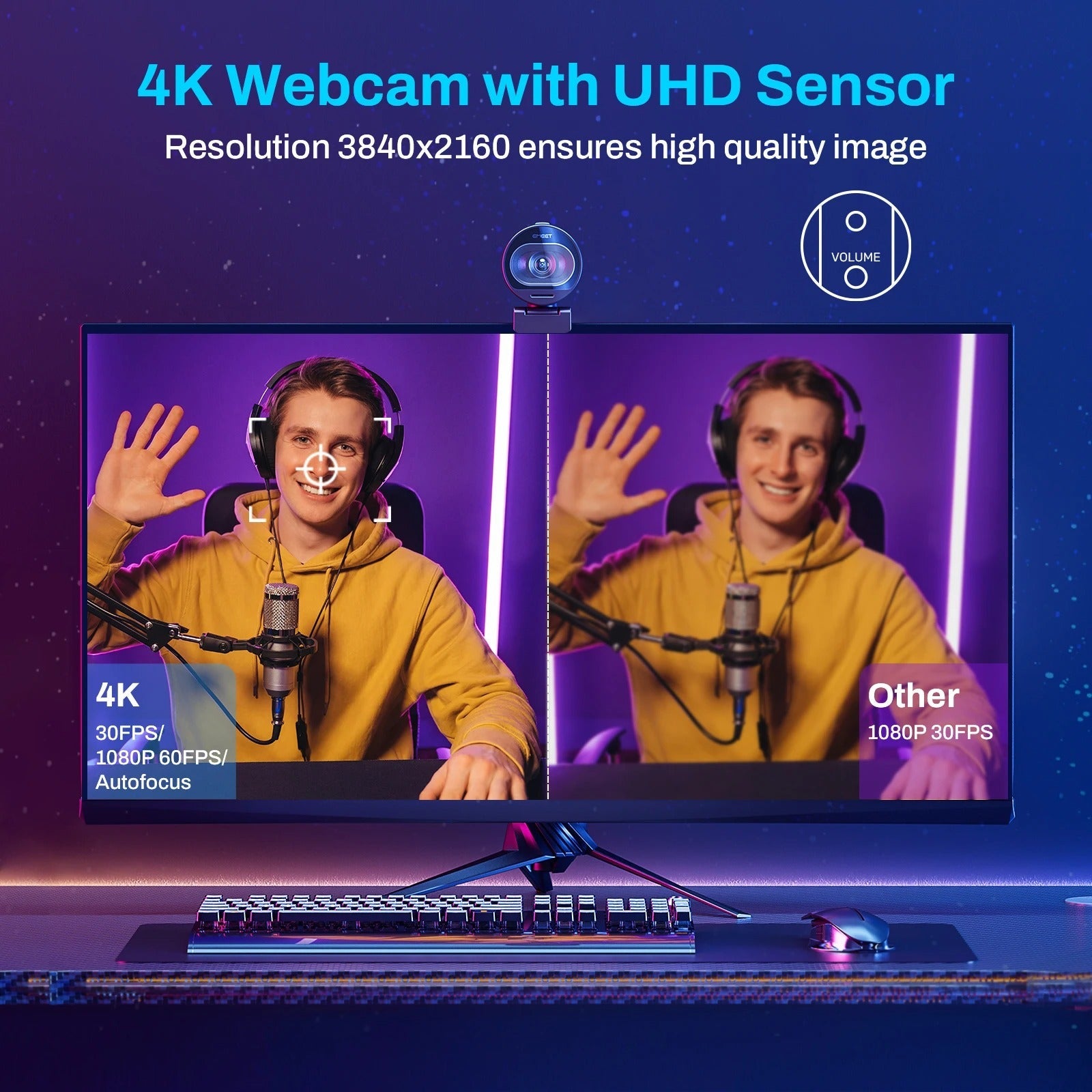 4K Streaming Webcam – 1080P 60FPS USB Autofocus Camera