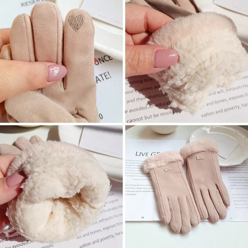 Women’s Winter Plush Gloves – Warm Suede, Fashionable Design & Touchscreen Compatible