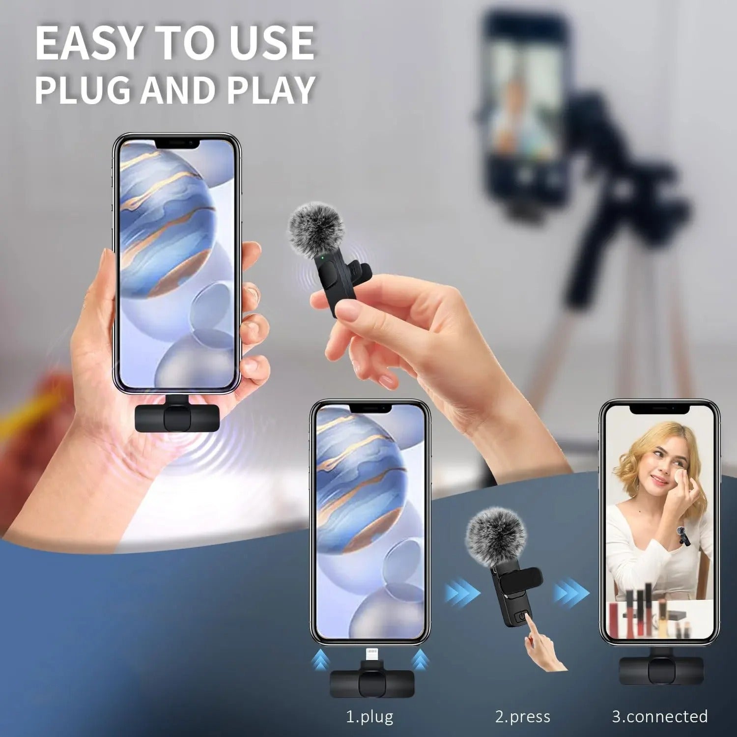ClipMic Portable Wireless Lavalier Microphone – Noise Reduction & Plug-and-Play for iPhone & Android