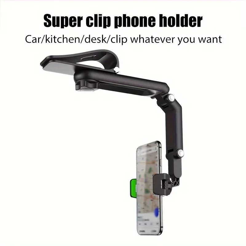360° Rotating Rearview Mirror Car Phone Holder